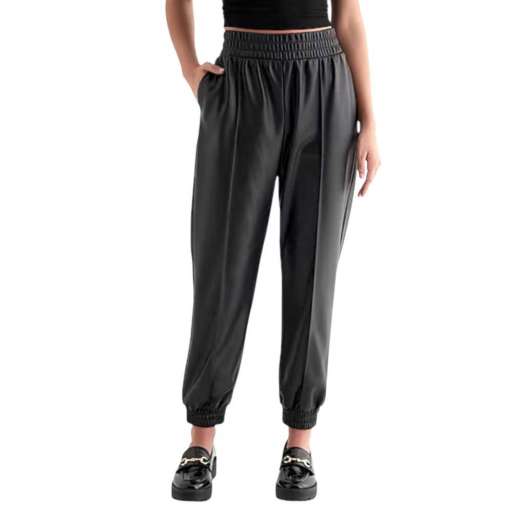 Express High Waisted Black Satin Seamed Joggers size Small
